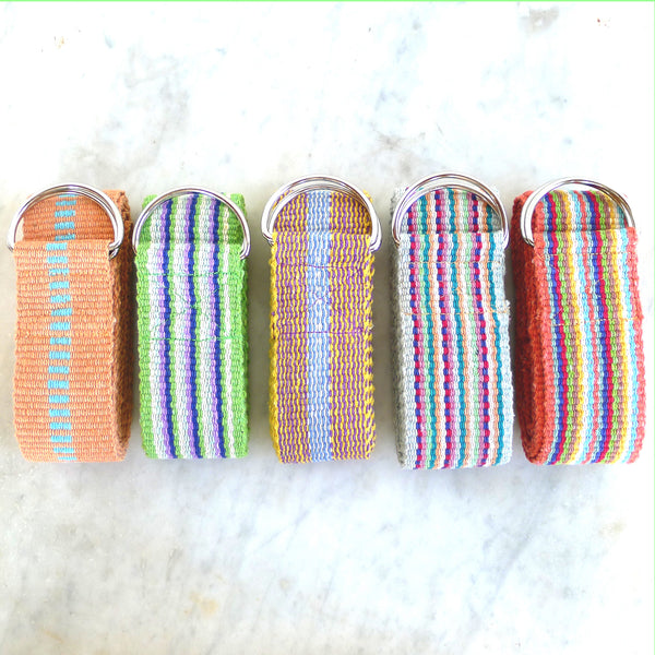 handmade yoga straps in a variety of colors