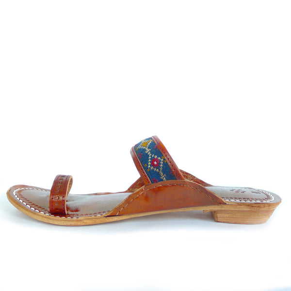 hand made embroidered leather sandals in blue